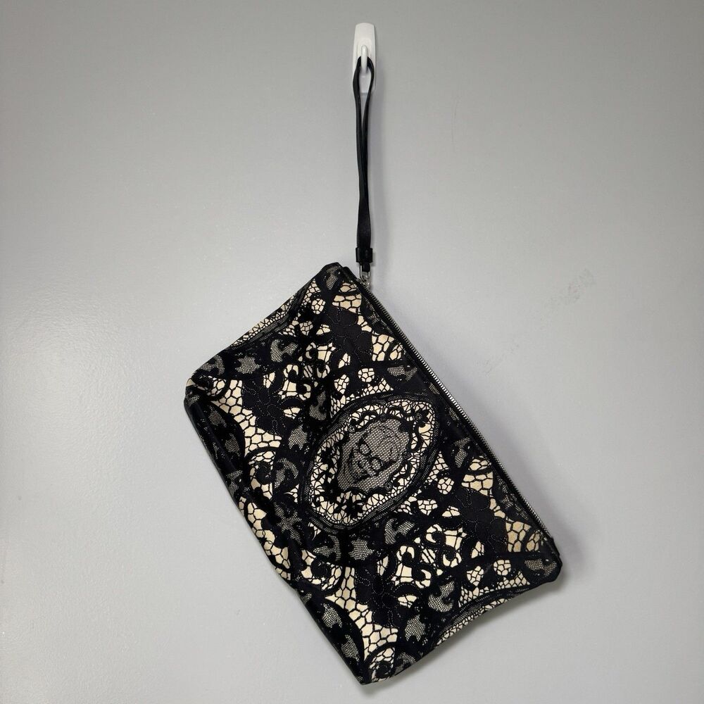 Vintage Alexander McQueen Skull Lace-Print Satin Clutch Pouch Rare